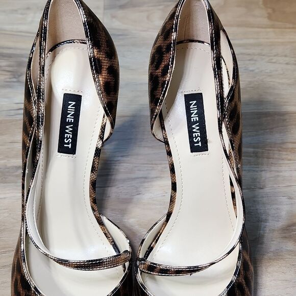 🩵NIB Nine West Black & Metallic Gold Leopard Print High Heel Pumps Size 8 - Picture 12 of 16
